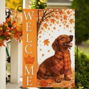 NEW Autumn Welcome Flag with Dachshund